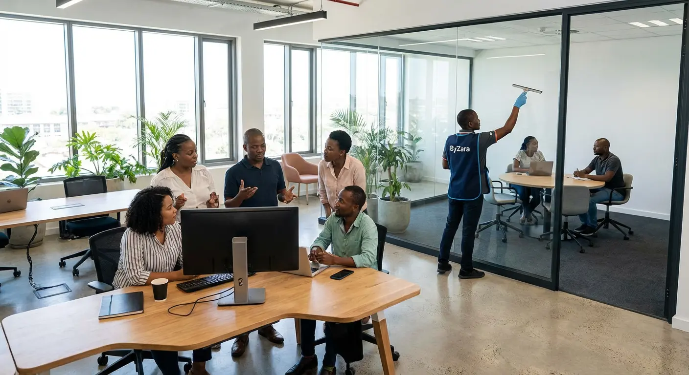 Modern office workspace with ByZara service professional